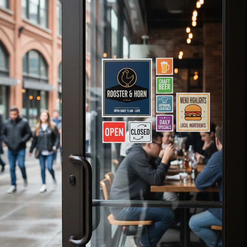 Autocolantes quadrados porta restaurante outdoor