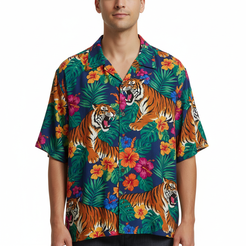 Camisa Havaiana com modelo e padrão tigre