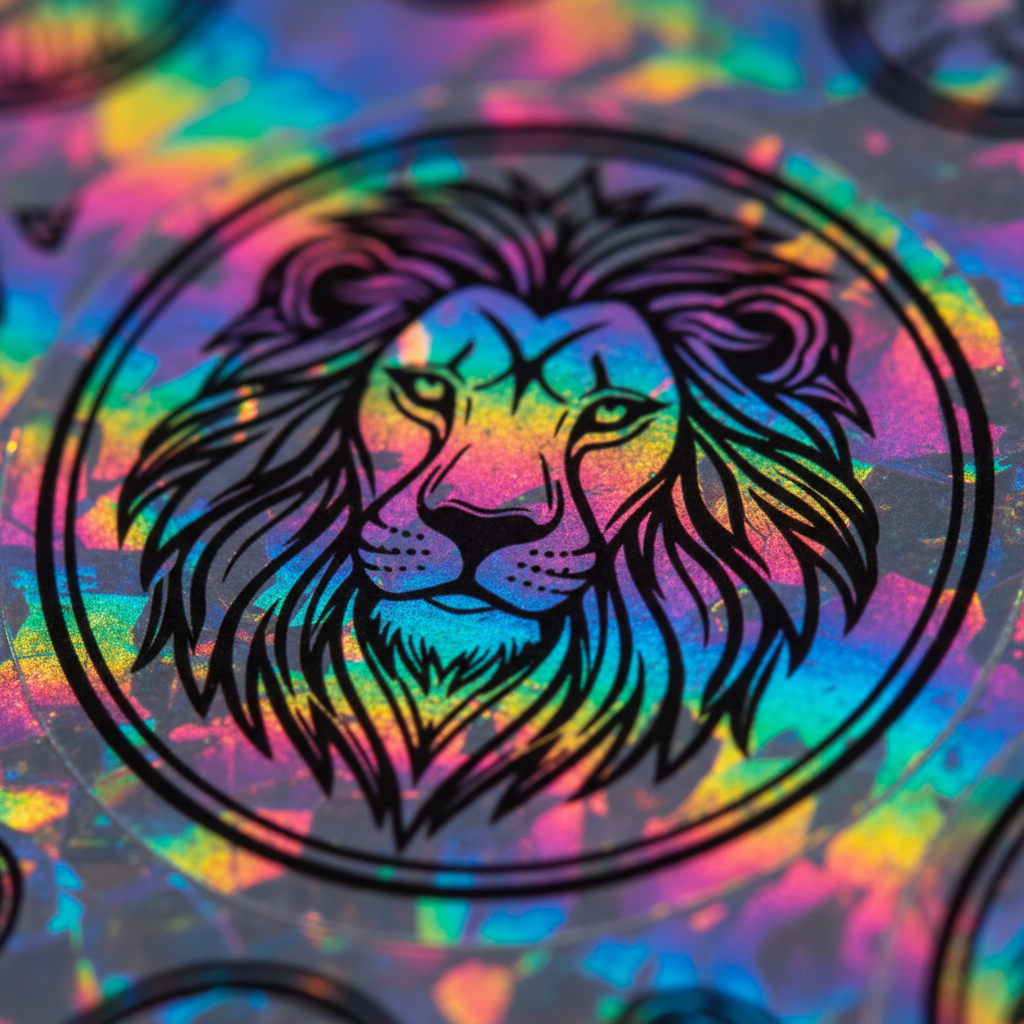 Close-up holográfico iridescente