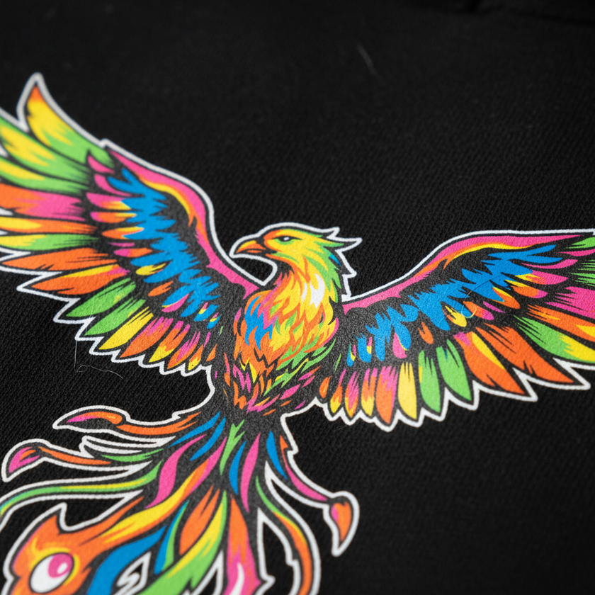 Close-up textura impressão DTF em hoodie