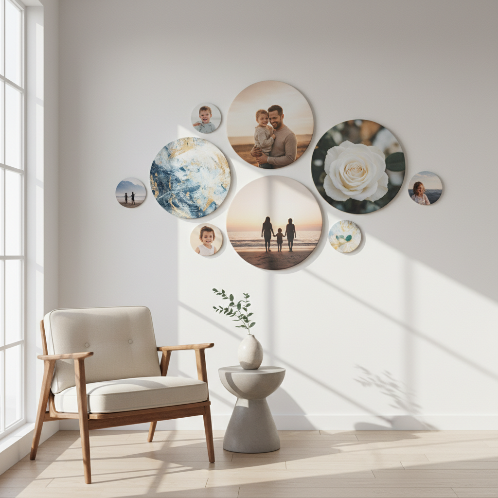 Composição de telas circulares na parede