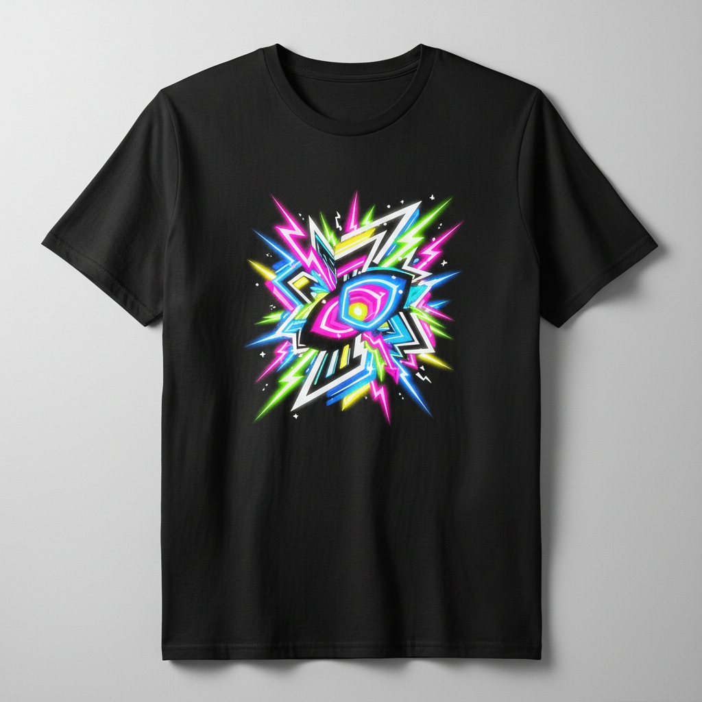 frente T-shirt preta DTF com cores vibrantes - versão melhorada