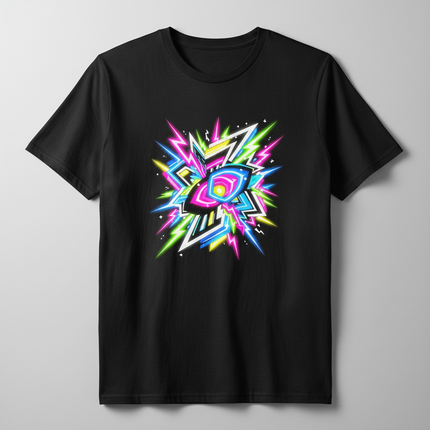 frente T-shirt preta DTF com cores vibrantes - versão melhorada