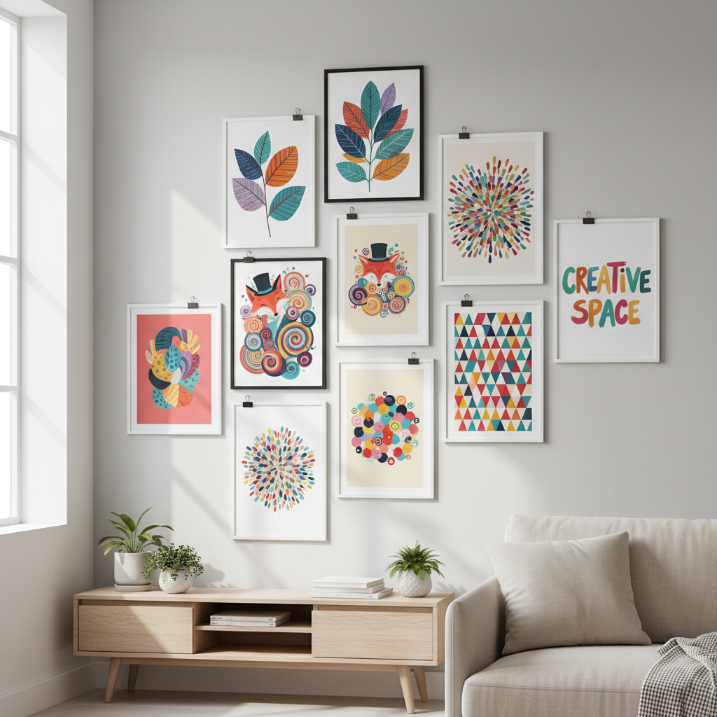 Galeria de posters A3 com ilustrações