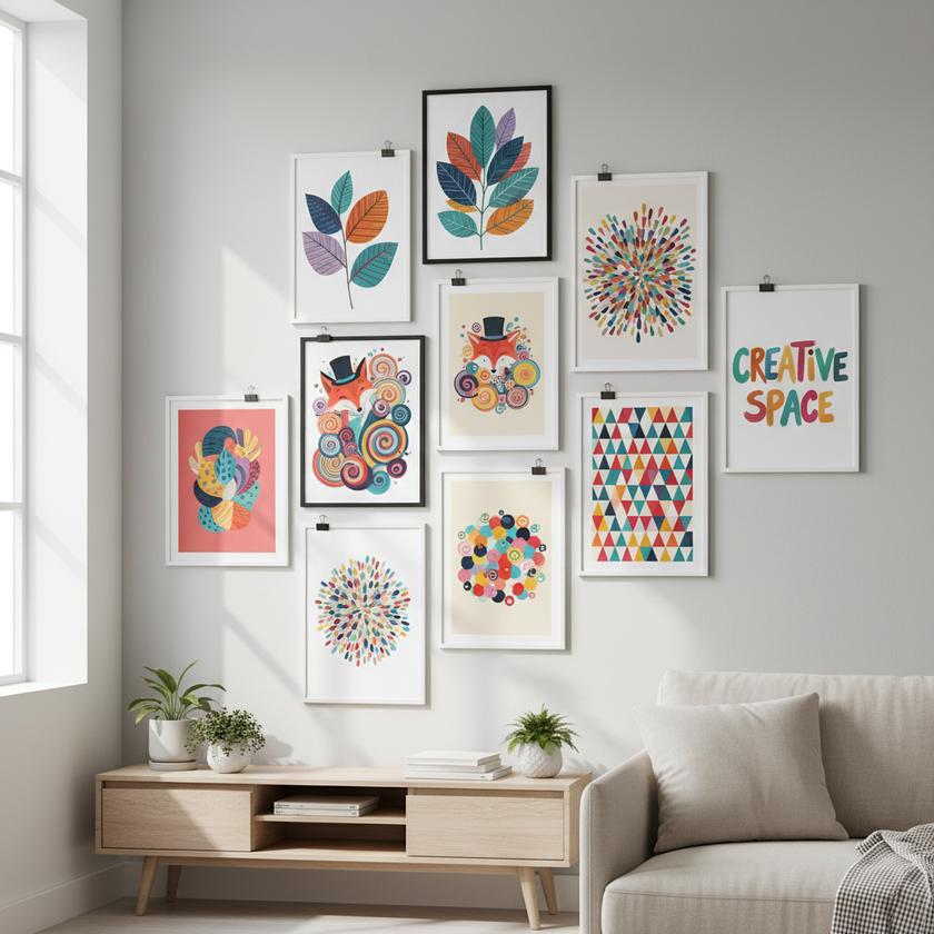 Galeria de posters A3 com ilustrações