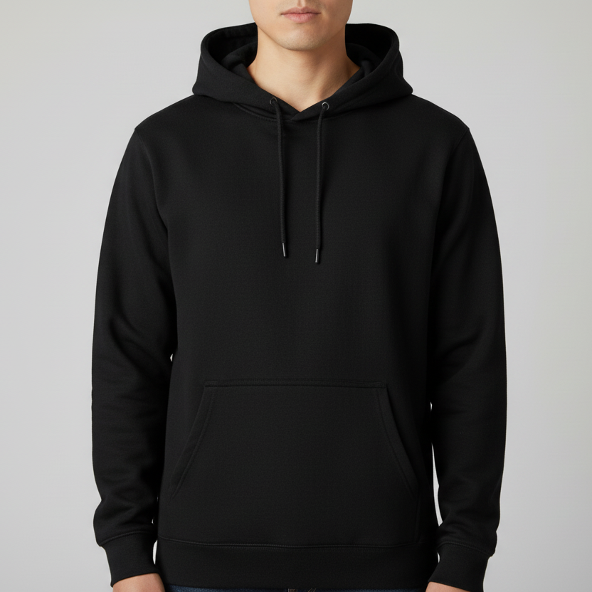 Mockup Hoodie Preto DTF com Modelo Frente