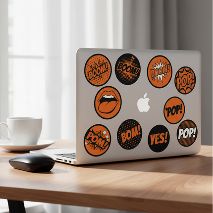 Laptop autocolantes redondos pop art