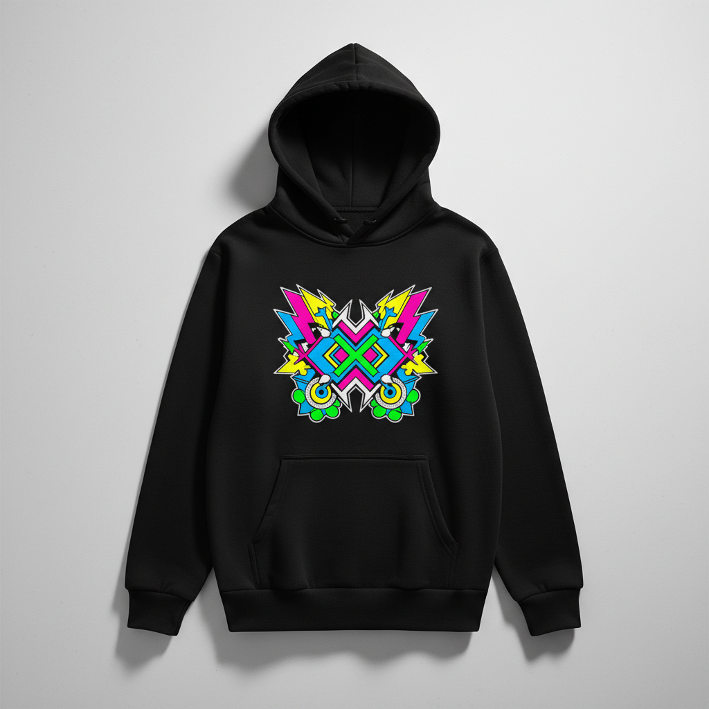 Mockup frente hoodie preto DTF com capuz - versão alternativa