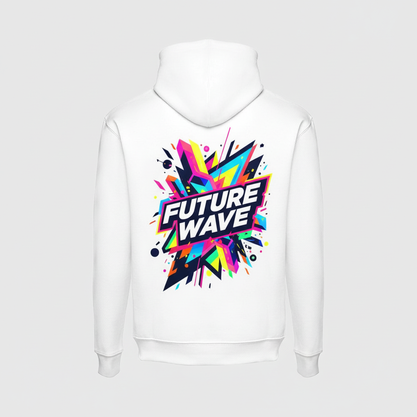 Mockup verso hoodie branco DTF com cores vibrantes