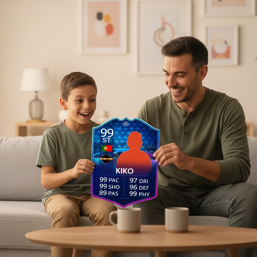 Pai oferecendo Carta Futebol FC A3 ao filho