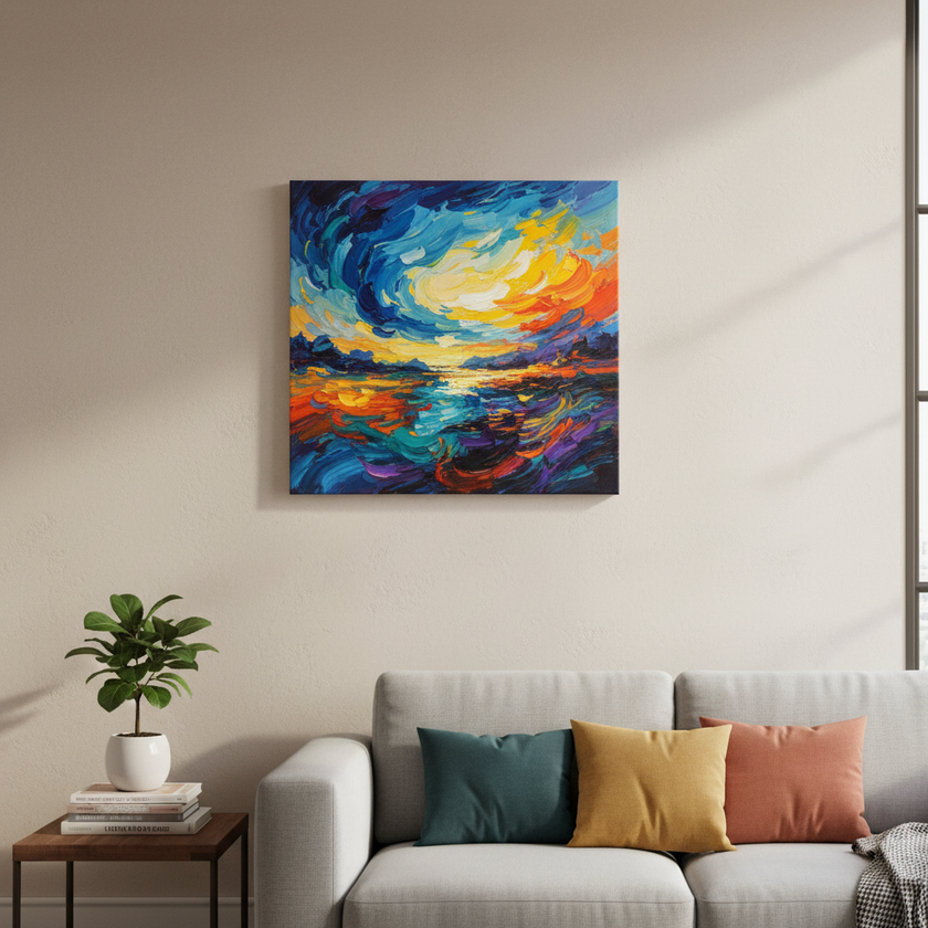 Tela quadrada 50x50cm em ambiente lifestyle