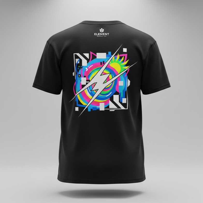 verso T-shirt preta DTF com cores vibrantes