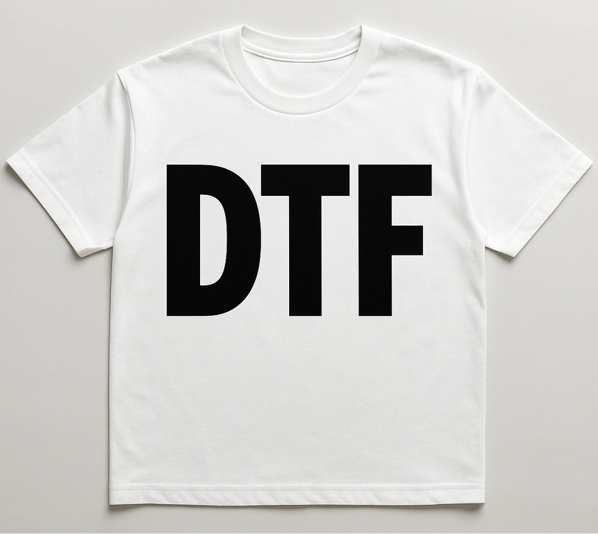 white T-shirt with black DTF print